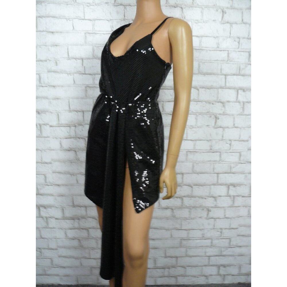 h:ours Black Sequin Draped & Pleated Dress w/ Bodysuit Small NEW - Picture 4 of 8